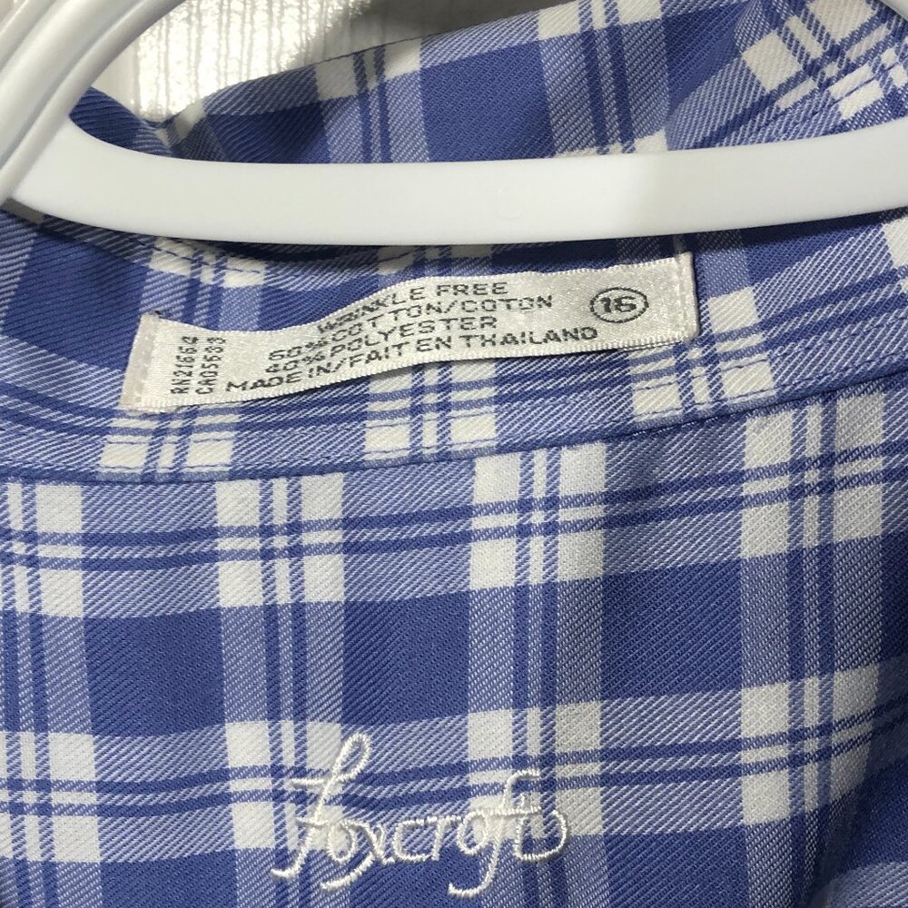 Foxcroft women purple and white plaid print long sleeve shirt, 16 - Picture 3 of 6